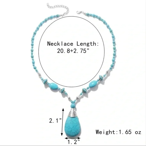 Bohemian Turquoise Beaded Stone Pendant Necklace - Picture 5 of 7